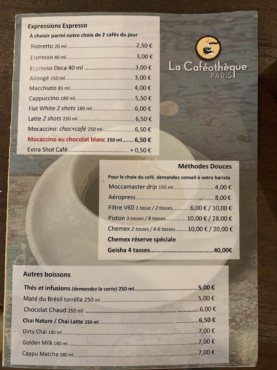 Menu The Cafeotheque Of Paris-6